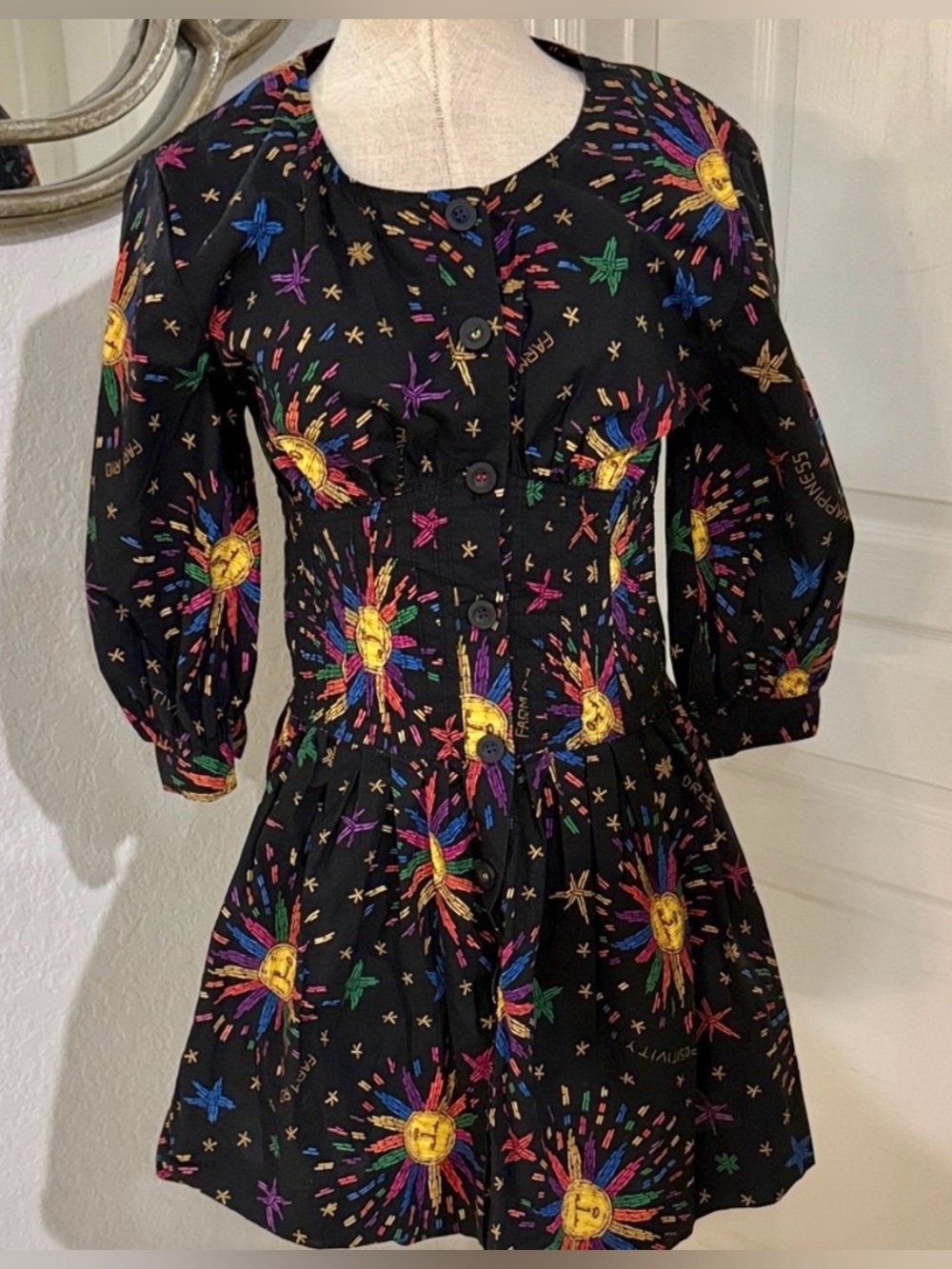 FARM Rio Black Mini Dress with Rainbow Sunburst Embroidery - Picture 3 of 6